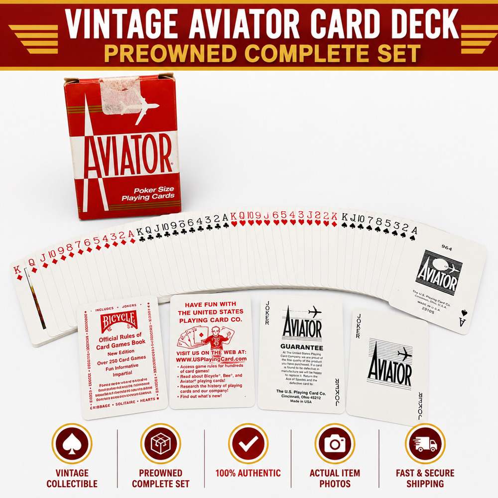 VTG Aviator Poker 914 Complete Playing Cards Red Deck Box USA Preowned